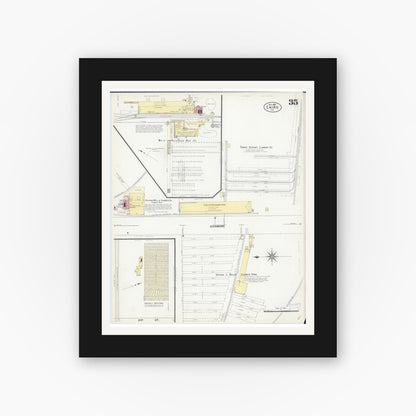 Old map wall art mockup — black gallery frame with white mat — Sanborn Fire Insurance Map from Cairo, Alexander County, Illinois (1907), Sheet #0035