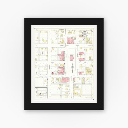 Old map wall art mockup — black gallery frame with white mat — Sanborn Fire Insurance Map from Sidney, Fremont County, Iowa (1914), Sheet #0002