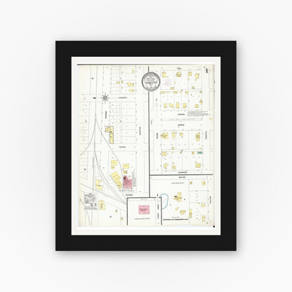 Old map wall art mockup — black gallery frame with white mat — Sanborn Fire Insurance Map from Humeston, Wayne County, Iowa (1907), Sheet #0001
