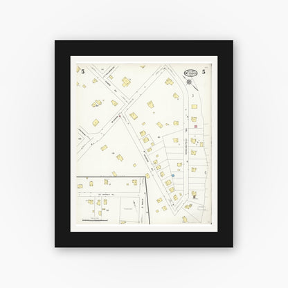 Old map wall art mockup — black gallery frame with white mat — Sanborn Fire Insurance Map from Mount Kisco, Westchester County, New York (1925), Sheet #0005