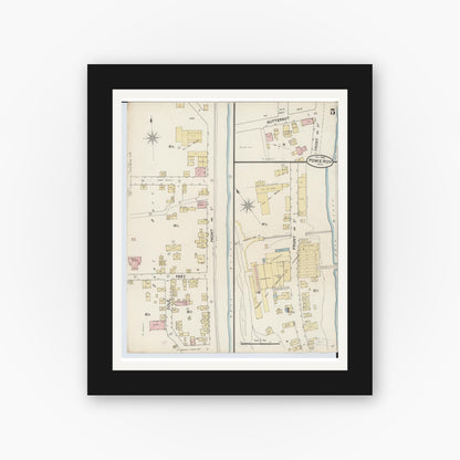 Old map wall art mockup — black gallery frame with white mat — Sanborn Fire Insurance Map from Pomeroy, Meigs County, Ohio (1888), Sheet #0005