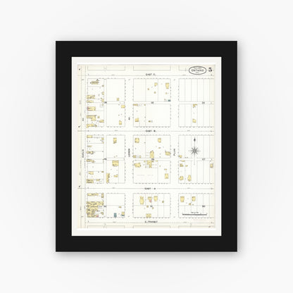 Old map wall art mockup — black gallery frame with white mat — Sanborn Fire Insurance Map from Ontario, San Bernardino County, California (1895), Sheet #0005
