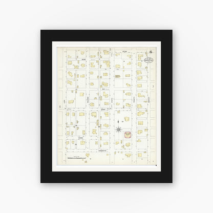 Old map wall art mockup — black gallery frame with white mat — Sanborn Fire Insurance Map from Decatur, Wise County, Texas (1907), Sheet #0006