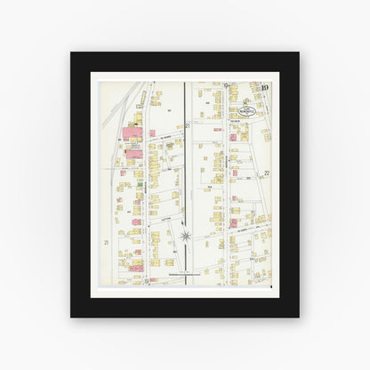 Old map wall art mockup — black gallery frame with white mat — Sanborn Fire Insurance Map from New Castle, Lawrence County, Pennsylvania (1899), Sheet #0019