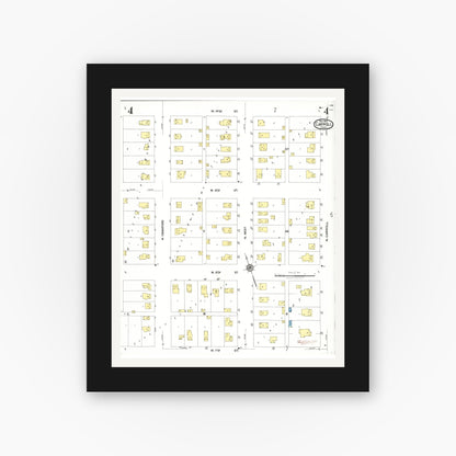 Old map wall art mockup — black gallery frame with white mat — Sanborn Fire Insurance Map from Carroll, Carroll County, Iowa (1923), Sheet #0004