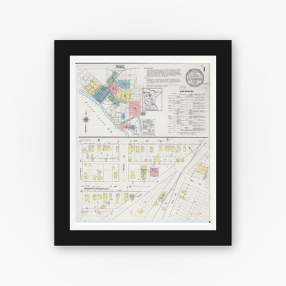 Old map wall art mockup — black gallery frame with white mat — Sanborn Fire Insurance Map from East Grand Forks, Polk County, Minnesota (1914), Sheet #0001