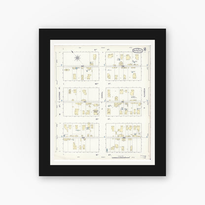 Old map wall art mockup — black gallery frame with white mat — Sanborn Fire Insurance Map from Merced, Merced County, California (1891), Sheet #0002