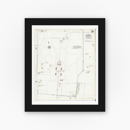 Old map wall art mockup — black gallery frame with white mat — Sanborn Fire Insurance Map from Glen Cove, Nassau County, New York (1908), Sheet #0019