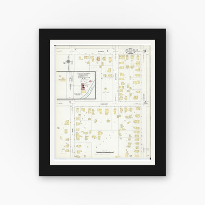 Old map wall art mockup — black gallery frame with white mat — Sanborn Fire Insurance Map from Charlotte, Eaton County, Michigan (1911), Sheet #0009