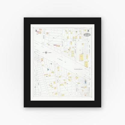 Old map wall art mockup — black gallery frame with white mat — Sanborn Fire Insurance Map from East Detroit, Macomb County, Michigan (1931), Sheet #0003