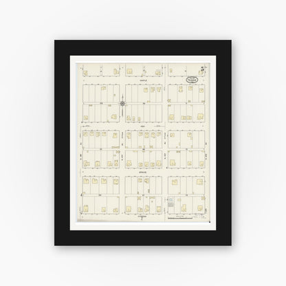 Old map wall art mockup — black gallery frame with white mat — Sanborn Fire Insurance Map from Teague, Freestone County, Texas (1914), Sheet #0005