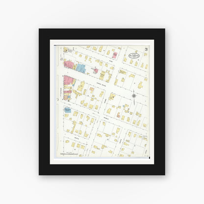 Old map wall art mockup — black gallery frame with white mat — Sanborn Fire Insurance Map from Williamston, Ingham County, Michigan (1910), Sheet #0003