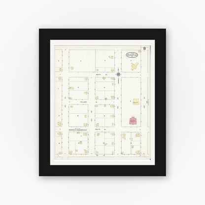 Old map wall art mockup — black gallery frame with white mat — Sanborn Fire Insurance Map from Van Alstyne, Grayson County, Texas (1914), Sheet #0008