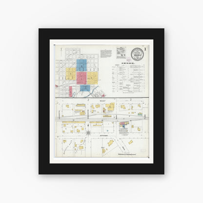 Old map wall art mockup — black gallery frame with white mat — Sanborn Fire Insurance Map from Rochelle, Ogle County, Illinois (1904) - Complete Map Set