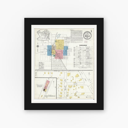 Old map wall art mockup — black gallery frame with white mat — Sanborn Fire Insurance Map from Marlin, Falls County, Texas (1916) - Complete Map Set