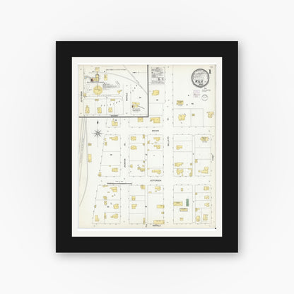 Old map wall art mockup — black gallery frame with white mat — Sanborn Fire Insurance Map from Wylie, Collin County, Texas (1901), Sheet #0001
