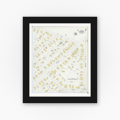 Old map wall art mockup — black gallery frame with white mat — Sanborn Fire Insurance Map from Norwalk, Huron County, Ohio (1906), Sheet #0007