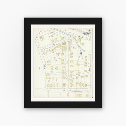 Old map wall art mockup — black gallery frame with white mat — Sanborn Fire Insurance Map from Wellsboro, Tioga County, Pennsylvania (1910), Sheet #0006