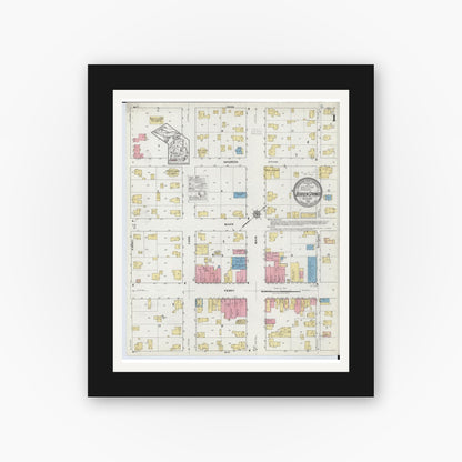 Old map wall art mockup — black gallery frame with white mat — Sanborn Fire Insurance Map from Berrien Springs, Berrien County, Michigan (1918), Sheet #0001