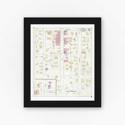 Old map wall art mockup — black gallery frame with white mat — Sanborn Fire Insurance Map from Yale, Saint Clair County, Michigan (1909), Sheet #0003
