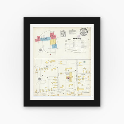Old map wall art mockup — black gallery frame with white mat — Sanborn Fire Insurance Map from Hopkinton, Middlesex County, Massachusetts (1904), Sheet #0001