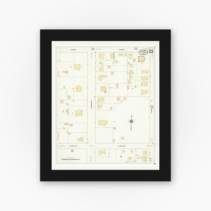 Old map wall art mockup — black gallery frame with white mat — Sanborn Fire Insurance Map from Tyler, Smith County, Texas (1912), Sheet #0023