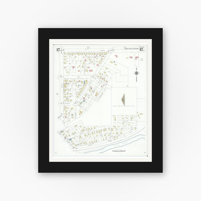 Old map wall art mockup — black gallery frame with white mat — Sanborn Fire Insurance Map from Beloit, Rock County, Wisconsin (1939), Sheet #0017