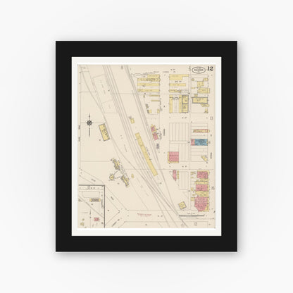Old map wall art mockup — black gallery frame with white mat — Sanborn Fire Insurance Map from Calexico, Imperial County, California (1920), Sheet #0012