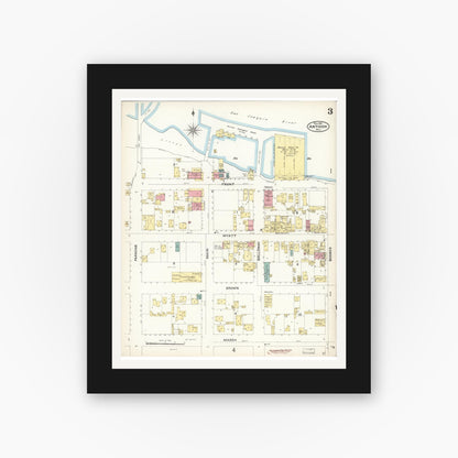 Old map wall art mockup — black gallery frame with white mat — Sanborn Fire Insurance Map from Antioch, Contra Costa County, California (1896), Sheet #0003