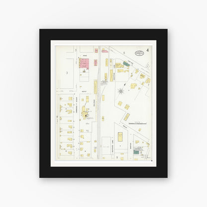 Old map wall art mockup — black gallery frame with white mat — Sanborn Fire Insurance Map from Marlin, Falls County, Texas (1909), Sheet #0004