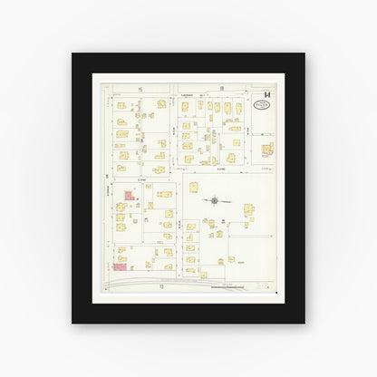 Old map wall art mockup — black gallery frame with white mat — Sanborn Fire Insurance Map from Tyler, Smith County, Texas (1912), Sheet #0014