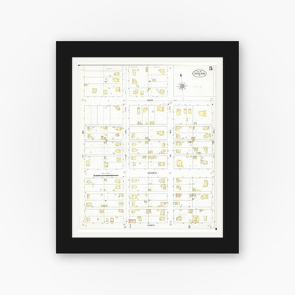 Old map wall art mockup — black gallery frame with white mat — Sanborn Fire Insurance Map from Sheldon, O'Brien County, Iowa (1901), Sheet #0005