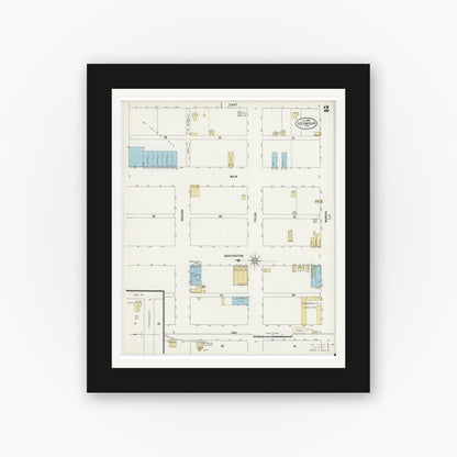 Old map wall art mockup — black gallery frame with white mat — Sanborn Fire Insurance Map from Seymour, Baylor County, Texas (1898), Sheet #0002