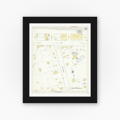 Old map wall art mockup — black gallery frame with white mat — Sanborn Fire Insurance Map from Forney, Kaufman County, Texas (1912), Sheet #0006