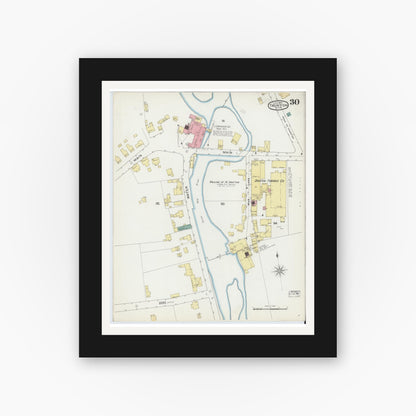 Old map wall art mockup — black gallery frame with white mat — Sanborn Fire Insurance Map from Taunton, Bristol County, Massachusetts (1893), Sheet #0030