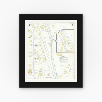 Old map wall art mockup — black gallery frame with white mat — Sanborn Fire Insurance Map from Sylva, Jackson County, North Carolina (1933), Sheet #0005