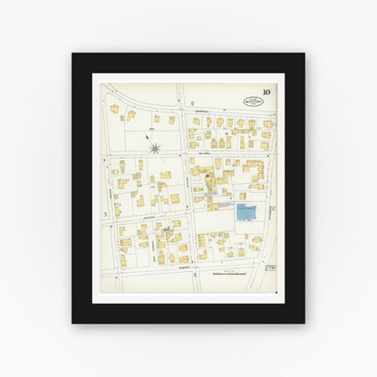 Old map wall art mockup — black gallery frame with white mat — Sanborn Fire Insurance Map from Watertown, Middlesex County, Massachusetts (1904), Sheet #0010