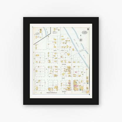 Old map wall art mockup — black gallery frame with white mat — Sanborn Fire Insurance Map from Jackson, Jackson County, Minnesota (1900), Sheet #0002