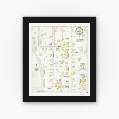 Old map wall art mockup — black gallery frame with white mat — Sanborn Fire Insurance Map from Ulysses, Potter County, Pennsylvania (1905), Sheet #0001
