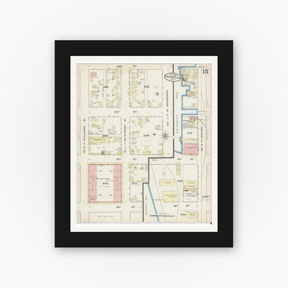 Old map wall art mockup — black gallery frame with white mat — Sanborn Fire Insurance Map from Galveston, Galveston County, Texas (1885), Sheet #0015