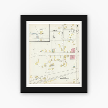 Old map wall art mockup — black gallery frame with white mat — Sanborn Fire Insurance Map from Canaseraga, Allegany County, New York (1897), Sheet #0003