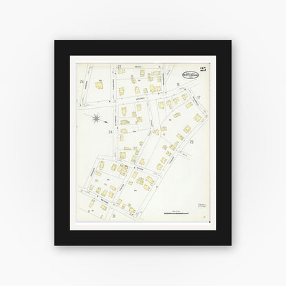 Old map wall art mockup — black gallery frame with white mat — Sanborn Fire Insurance Map from North Adams, Berkshire County, Massachusetts (1908), Sheet #0025