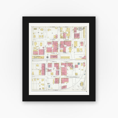 Old map wall art mockup — black gallery frame with white mat — Sanborn Fire Insurance Map from Plant City, Hillborough County, Florida (1919), Sheet #0002