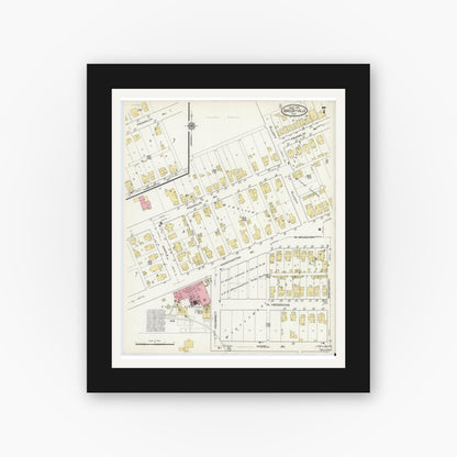 Old map wall art mockup — black gallery frame with white mat — Sanborn Fire Insurance Map from Shelbyville, Shelby County, Indiana (1916), Sheet #0007