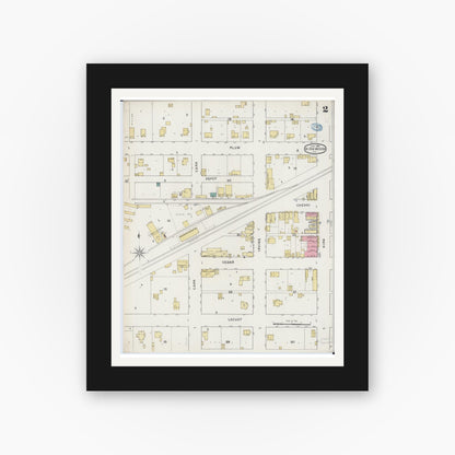 Old map wall art mockup — black gallery frame with white mat — Sanborn Fire Insurance Map from Kirkwood, Warren County, Illinois (1894), Sheet #0002