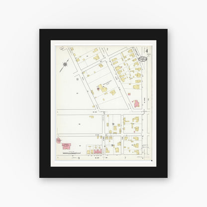 Old map wall art mockup — black gallery frame with white mat — Sanborn Fire Insurance Map from Franklin, Independent Cities, Virginia (1917), Sheet #0004