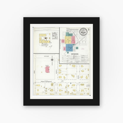 Old map wall art mockup — black gallery frame with white mat — Sanborn Fire Insurance Map from Malden, Dunklin County, Missouri (1911) - Complete Map Set