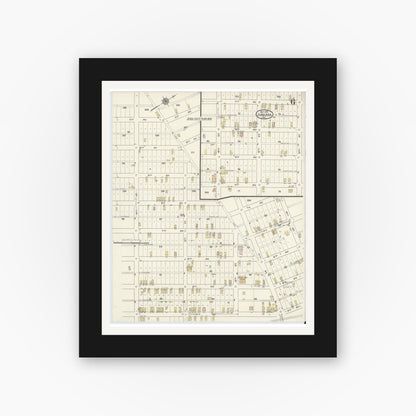 Old map wall art mockup — black gallery frame with white mat — Sanborn Fire Insurance Map from Juniata, Blair County, Pennsylvania (1915), Sheet #0006