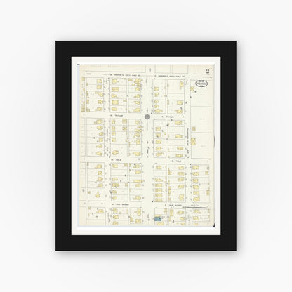 Old map wall art mockup — black gallery frame with white mat — Sanborn Fire Insurance Map from Herrin, Williamson County, Illinois (1913), Sheet #0002