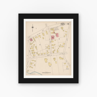 Old map wall art mockup — black gallery frame with white mat — Sanborn Fire Insurance Map from Spencer, Worcester County, Massachusetts (1922), Sheet #0006